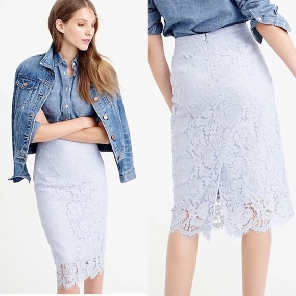 J.Crew Collection Lace Pencil Skirt in light blue NEW!